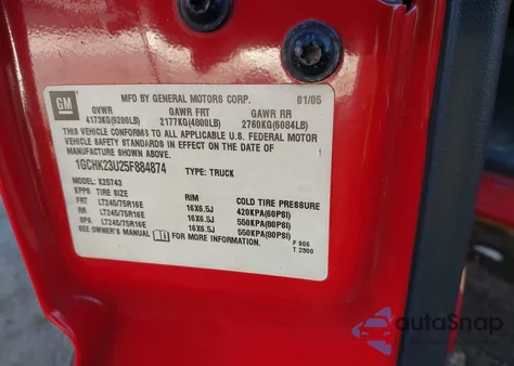 2005 Chevrolet Silverado 2500Hd Ls from USA, damaged, VIN 1GCHK23U25F884874